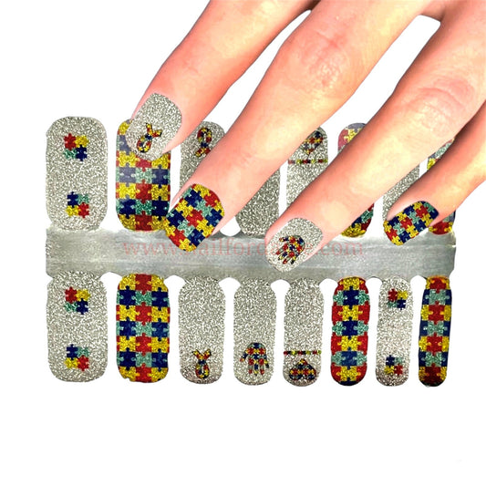 Autism awareness glitter Nail Wraps | Semi Cured Gel Wraps | Gel Nail Wraps |Nail Polish | Nail Stickers