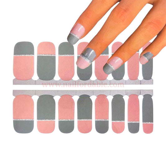 Bicolor Gray and Pink Nail Wraps | Semi Cured Gel Wraps | Gel Nail Wraps |Nail Polish | Nail Stickers