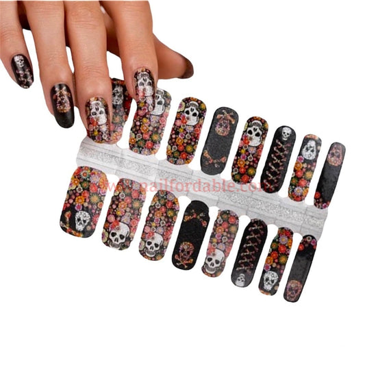 Flowers and skulls Nail Wraps | Semi Cured Gel Wraps | Gel Nail Wraps |Nail Polish | Nail Stickers