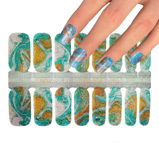 Green Waves Nail Wraps | Semi Cured Gel Wraps | Gel Nail Wraps |Nail Polish | Nail Stickers