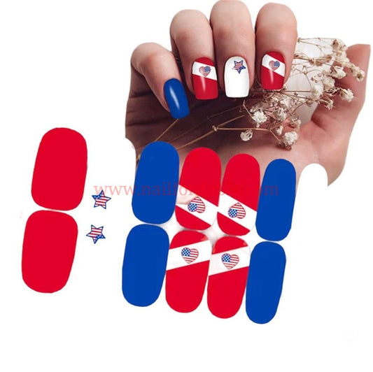 US Flag heart Nail Wraps | Semi Cured Gel Wraps | Gel Nail Wraps |Nail Polish | Nail Stickers