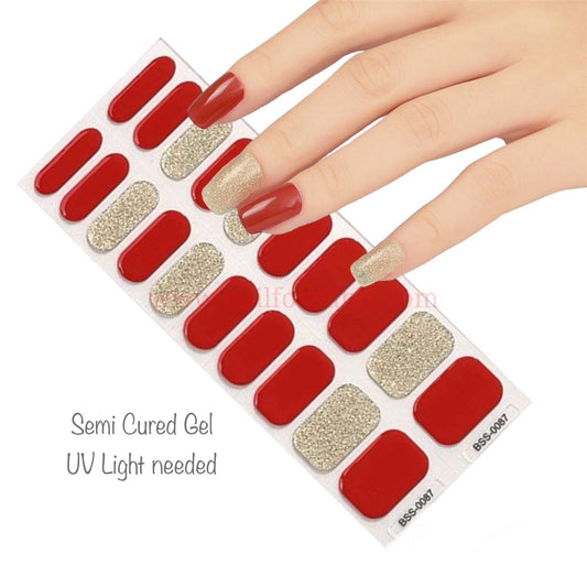 Red and gold- Semi-Cured Gel Wraps UV | Nail Wraps | Nail Stickers | Nail Strips | Gel Nails | Nail Polish Wraps - Nailfordable