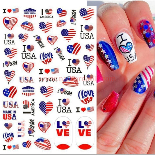 I Love USA - Nail Stickers Nail Wraps | Semi Cured Gel Wraps | Gel Nail Wraps |Nail Polish | Nail Stickers