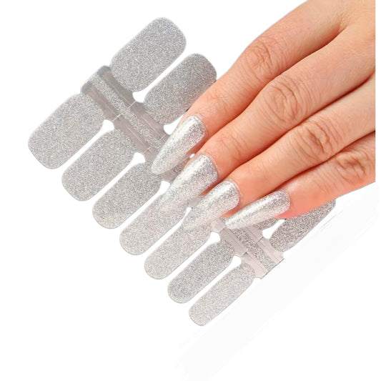 Silver 14 Glitter | Nail Wraps | Nail Stickers | Nail Strips | Gel Nails | Nail Polish Wraps - Nailfordable