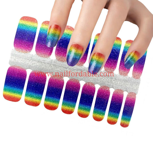 Rainbow Glitter | Nail Wraps | Nail Stickers | Nail Strips | Gel Nails | Nail Polish Wraps - Nailfordable