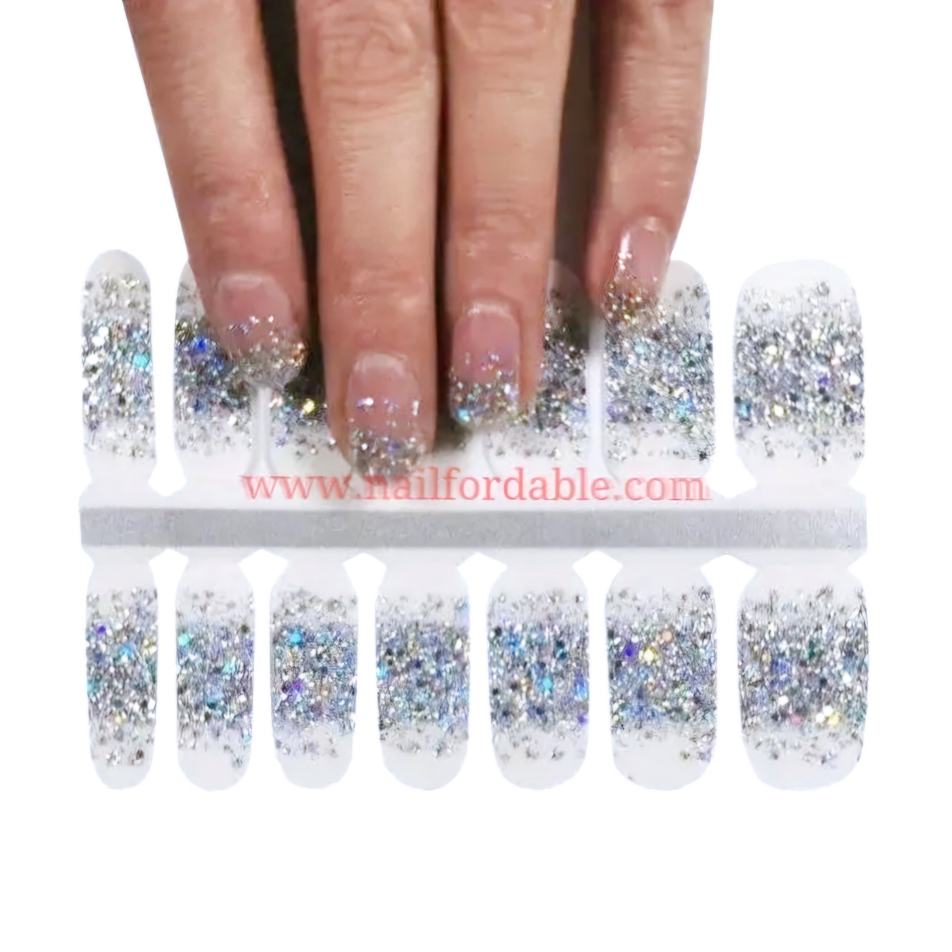Silver sparkles french tips | Nail Wraps | Nail Stickers | Nail Strips | Gel Nails | Nail Polish Wraps - Nailfordable