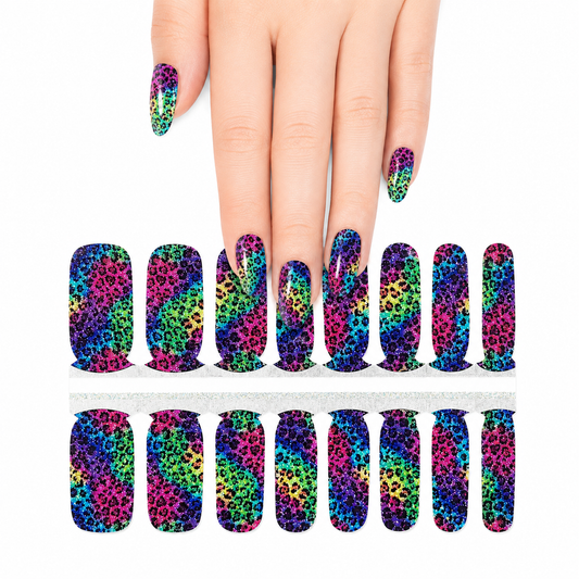 Rainbow leopard glitter | Nail Wraps | Nail Stickers | Nail Strips | Gel Nails | Nail Polish Wraps - Nailfordable