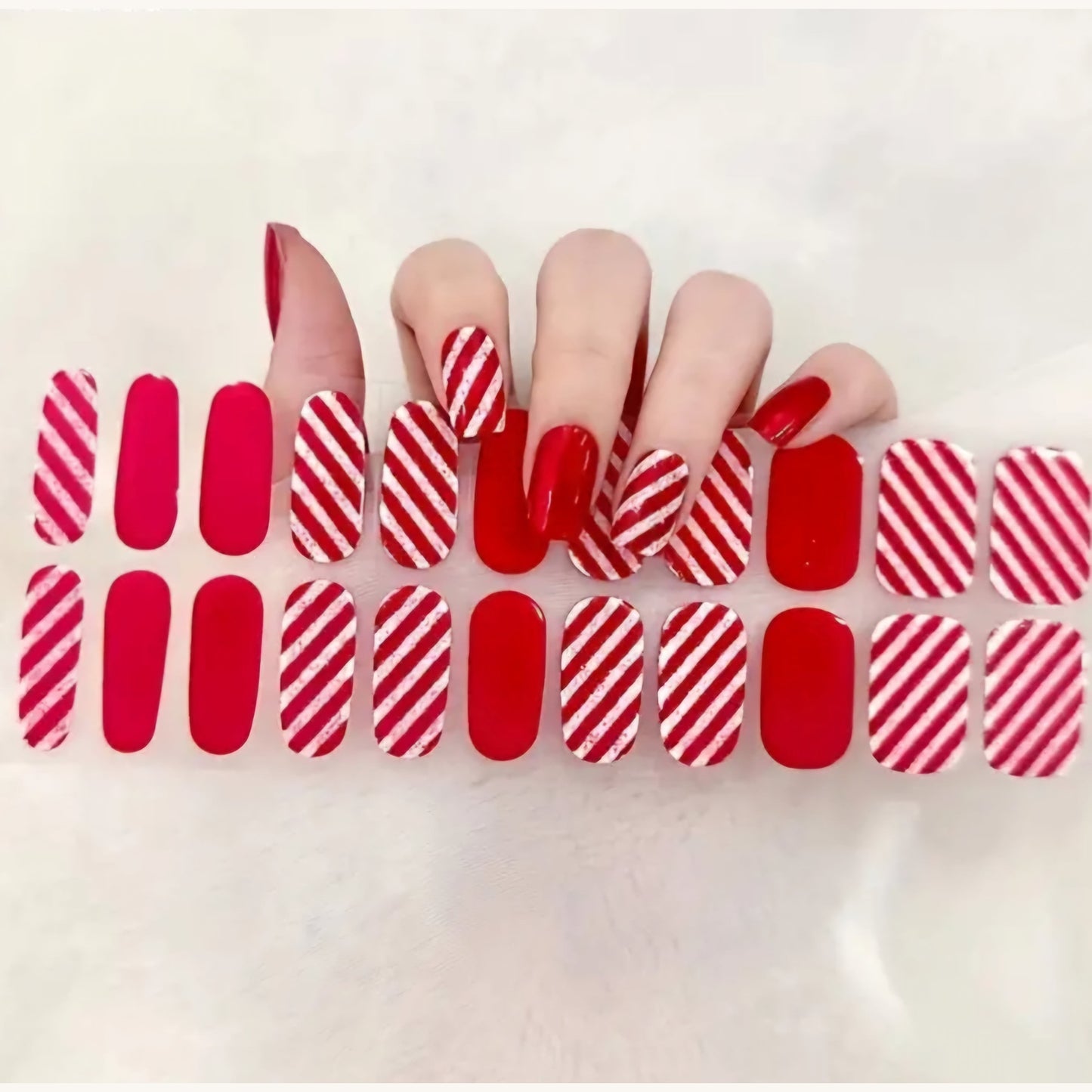 Candy cane -Cured Gel Wraps Air Dry/Non UV | Nail Wraps | Nail Stickers | Nail Strips | Gel Nails | Nail Polish Wraps - Nailfordable