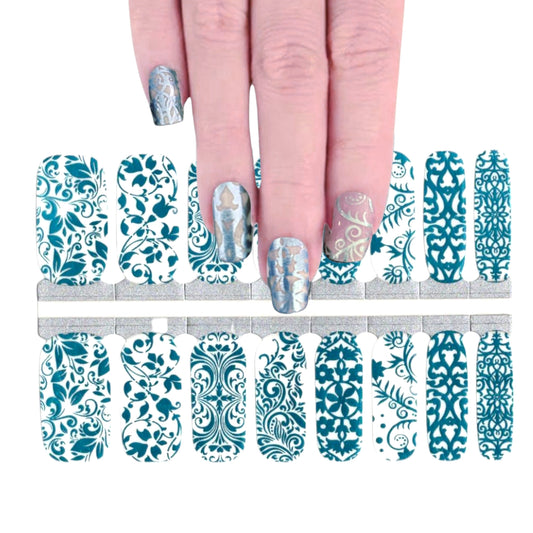 Teal Garden Overlay | Nail Wraps | Nail Stickers | Nail Strips | Gel Nails | Nail Polish Wraps - Nailfordable