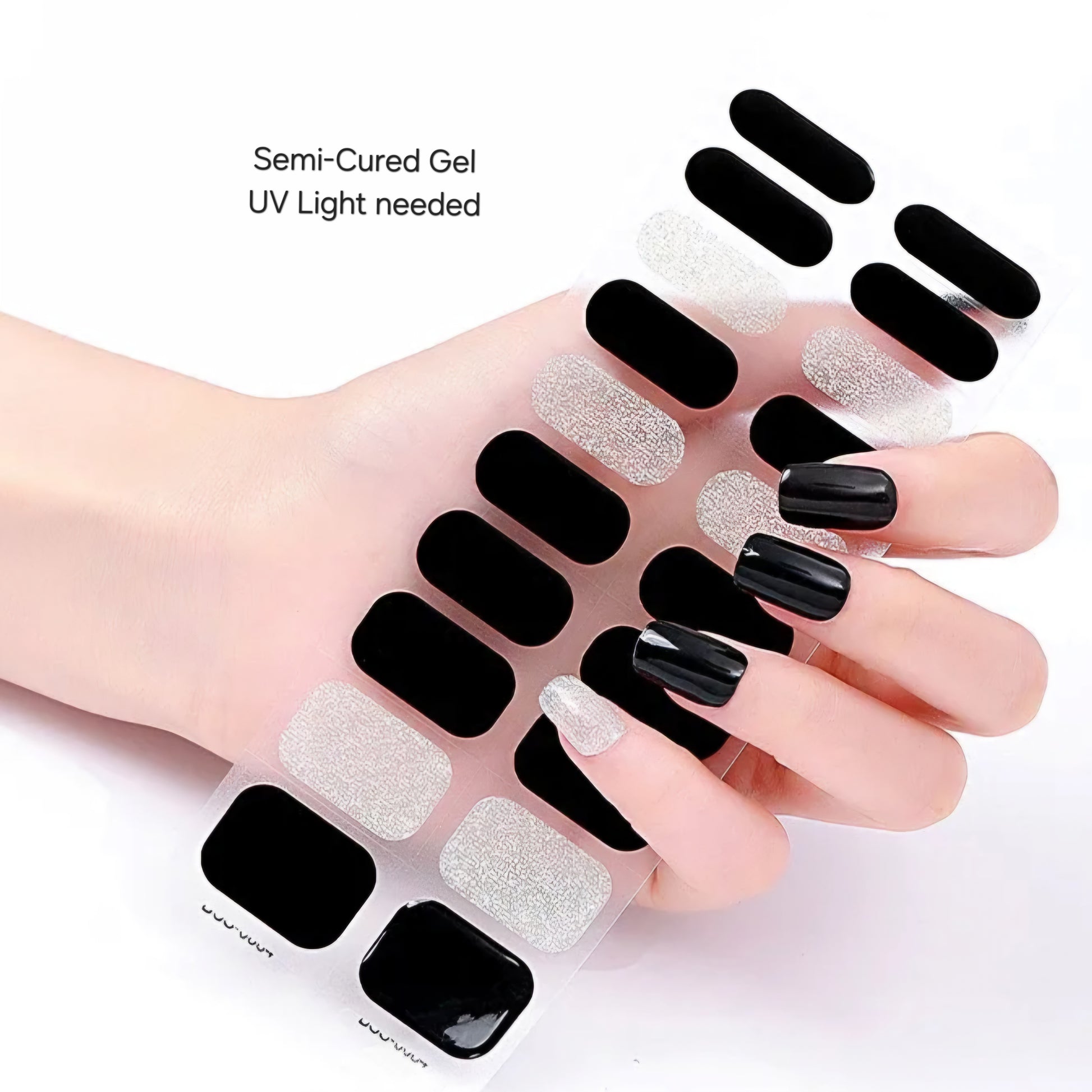 Black and White glitter- Semi-Cured Gel Wraps UV | Nail Wraps | Nail Stickers | Nail Strips | Gel Nails | Nail Polish Wraps - Nailfordable