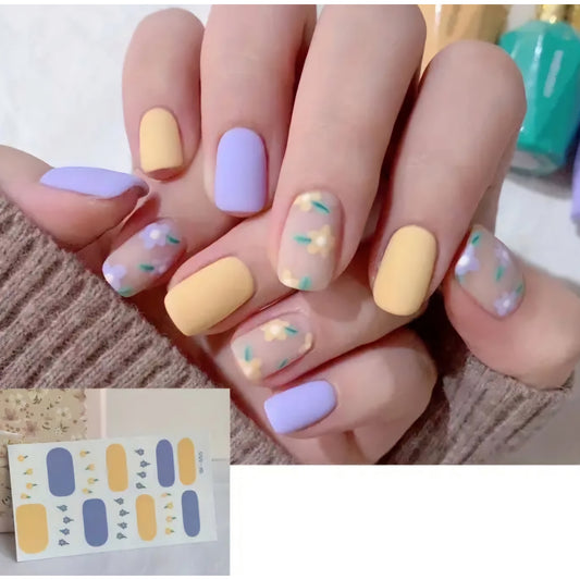 Lilac & Yellow flowers | Nail Wraps | Nail Stickers | Nail Strips | Gel Nails | Nail Polish Wraps - Nailfordable