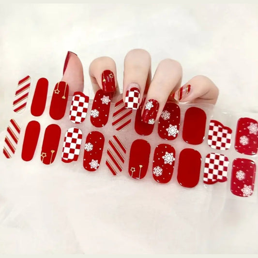 Christmas checker -Cured Gel Wraps Air Dry/Non UV | Nail Wraps | Nail Stickers | Nail Strips | Gel Nails | Nail Polish Wraps - Nailfordable