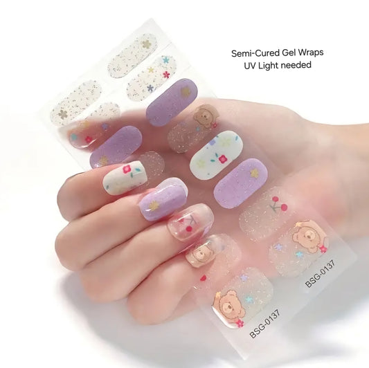 Lovely Teddy - Semi-Cured Gel Wraps UV | Nail Wraps | Nail Stickers | Nail Strips | Gel Nails | Nail Polish Wraps - Nailfordable