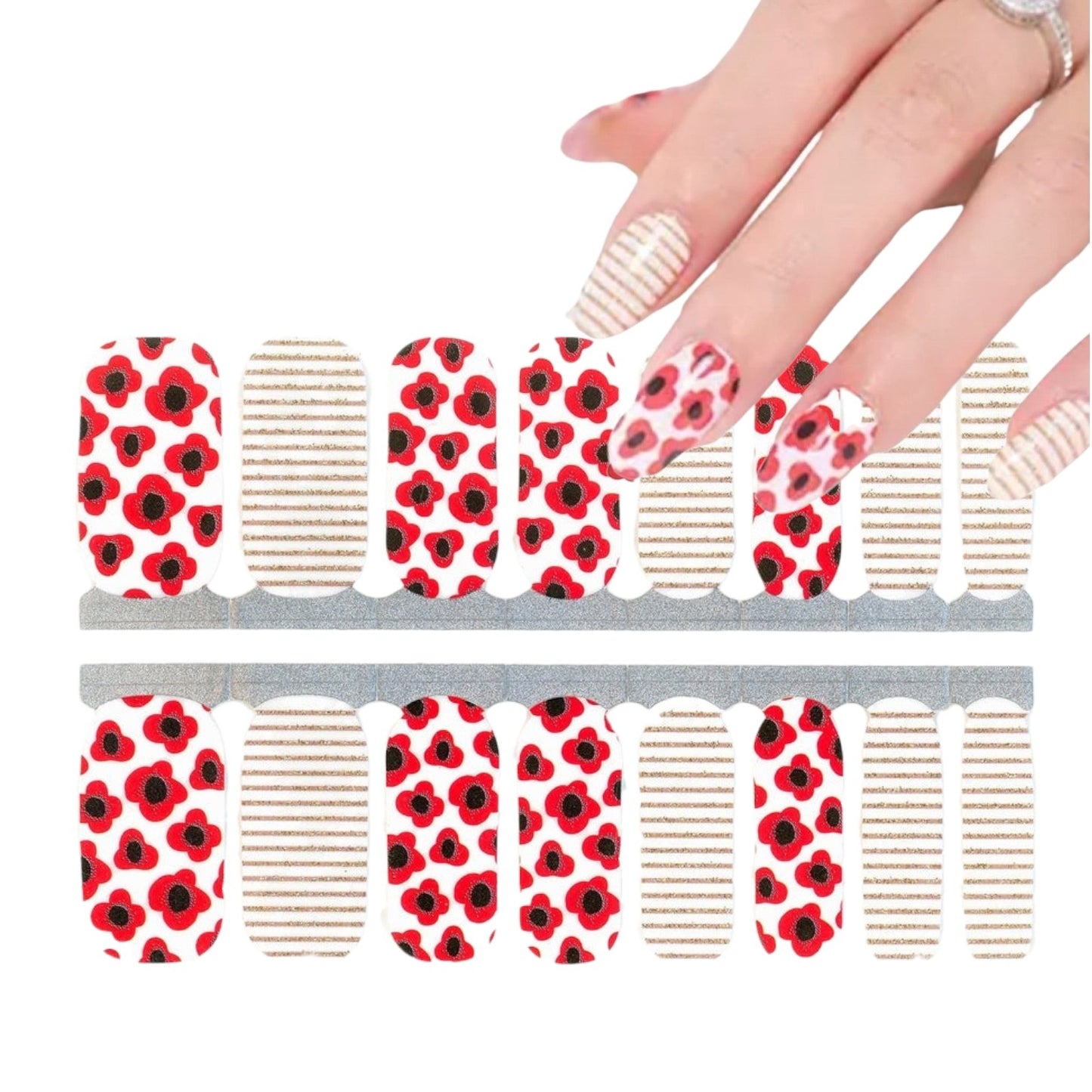 Flowers and Stripes | Nail Wraps | Nail Stickers | Nail Strips | Gel Nails | Nail Polish Wraps - Nailfordable