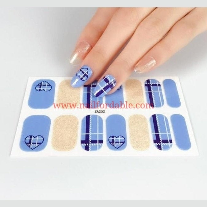 Blue Plaid Heart Nail Wraps | Semi Cured Gel Wraps | Gel Nail Wraps |Nail Polish | Nail Stickers