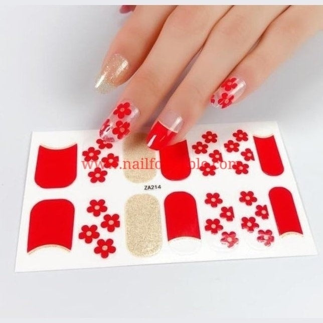 Red flowers overlay Nail Wraps | Semi Cured Gel Wraps | Gel Nail Wraps |Nail Polish | Nail Stickers