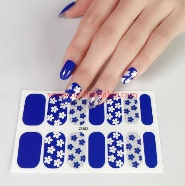 White and blue flowers Nail Wraps | Semi Cured Gel Wraps | Gel Nail Wraps |Nail Polish | Nail Stickers