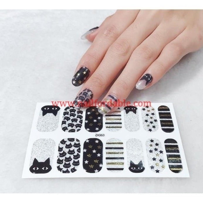 Black cat face Nail Wraps | Semi Cured Gel Wraps | Gel Nail Wraps |Nail Polish | Nail Stickers