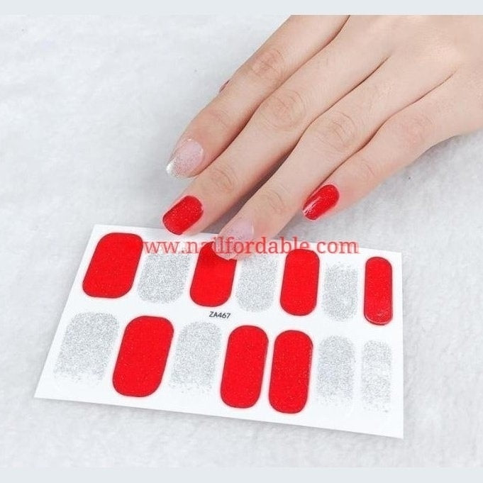 Red glitter and Silver sparkles Nail Wraps | Semi Cured Gel Wraps | Gel Nail Wraps |Nail Polish | Nail Stickers