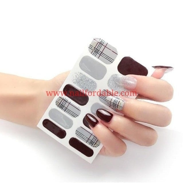 Plaid in gray Nail Wraps | Semi Cured Gel Wraps | Gel Nail Wraps |Nail Polish | Nail Stickers