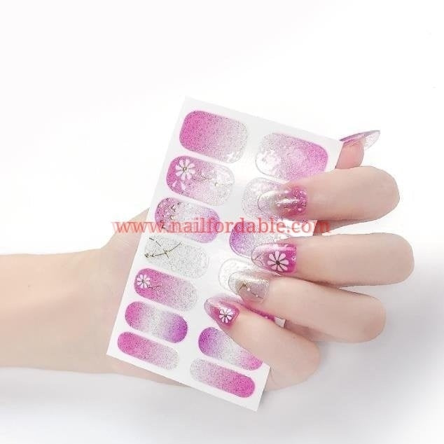 Pink gradient floral Nail Wraps | Semi Cured Gel Wraps | Gel Nail Wraps |Nail Polish | Nail Stickers