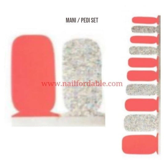 Orange-Silver Nail Wraps | Semi Cured Gel Wraps | Gel Nail Wraps |Nail Polish | Nail Stickers
