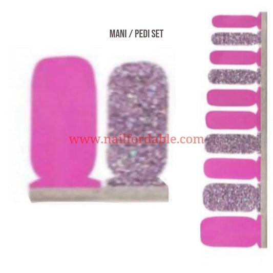 Pink solid-glitter | Nail Wraps | Nail Stickers | Nail Strips | Gel Nails | Nail Polish Wraps - Nailfordable