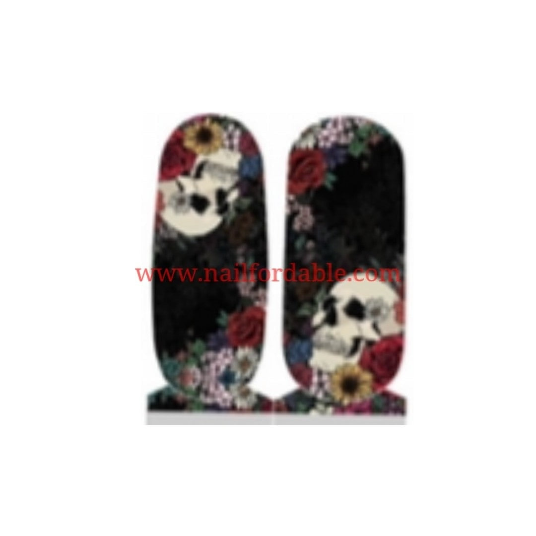 Flowers and skulls| Nail Wraps | Nail Stickers | Nail Strips | Gel Nails |  Nail Polish Wraps - Nailfordable