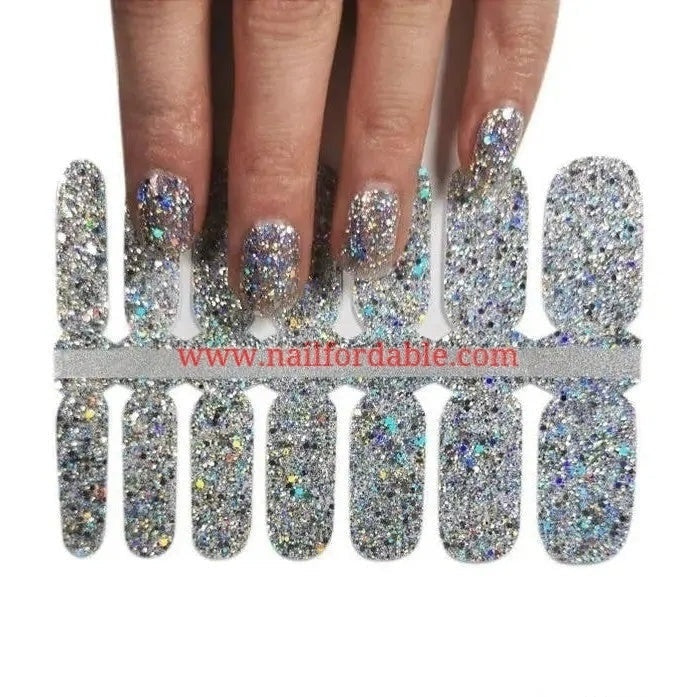 Sparkling Silver Nail Wraps | Semi Cured Gel Wraps | Gel Nail Wraps |Nail Polish | Nail Stickers