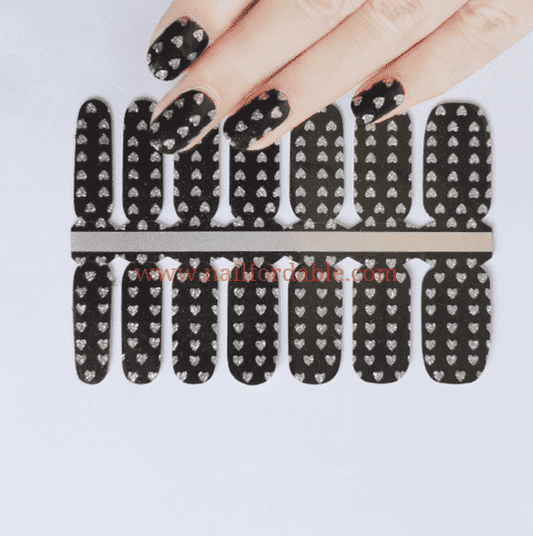 Silver glitter hearts | Nail Wraps | Nail Stickers | Nail Strips | Gel Nails | Nail Polish Wraps - Nailfordable