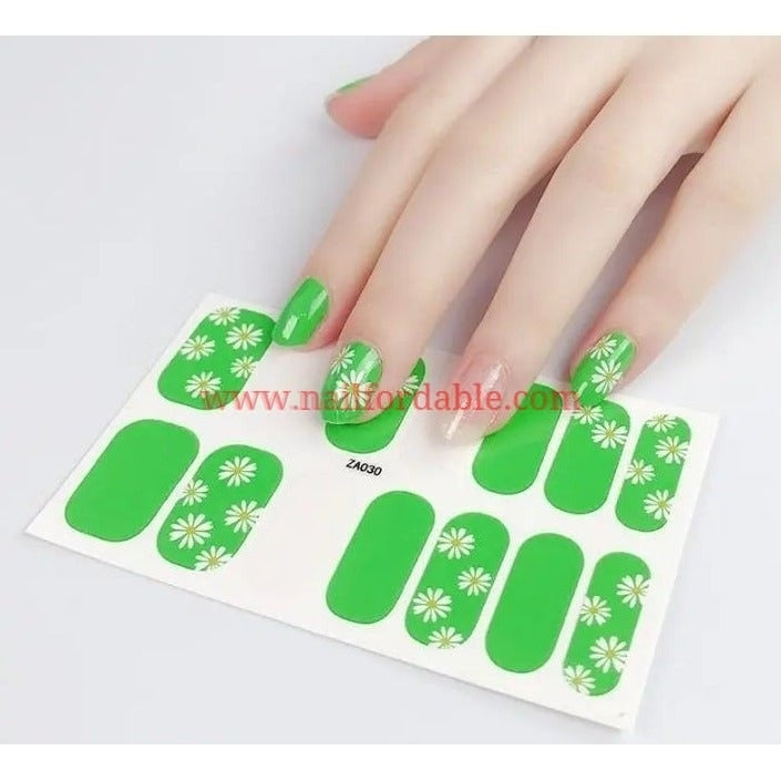 Flowers on green Nail Wraps | Semi Cured Gel Wraps | Gel Nail Wraps |Nail Polish | Nail Stickers