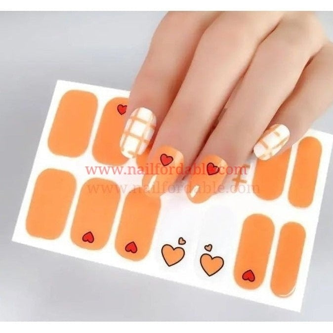 Orange hearts Nail Wraps | Semi Cured Gel Wraps | Gel Nail Wraps |Nail Polish | Nail Stickers