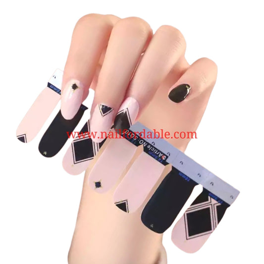 Black Rhombus Nail Wraps | Semi Cured Gel Wraps | Gel Nail Wraps |Nail Polish | Nail Stickers