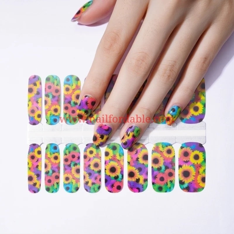 Sunflowers multicolor Nail Wraps | Semi Cured Gel Wraps | Gel Nail Wraps |Nail Polish | Nail Stickers