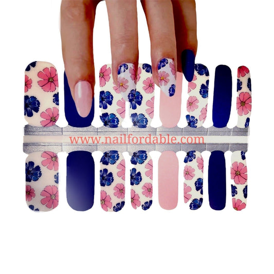 Flowers Pink & Blue Nail Wraps | Semi Cured Gel Wraps | Gel Nail Wraps |Nail Polish | Nail Stickers