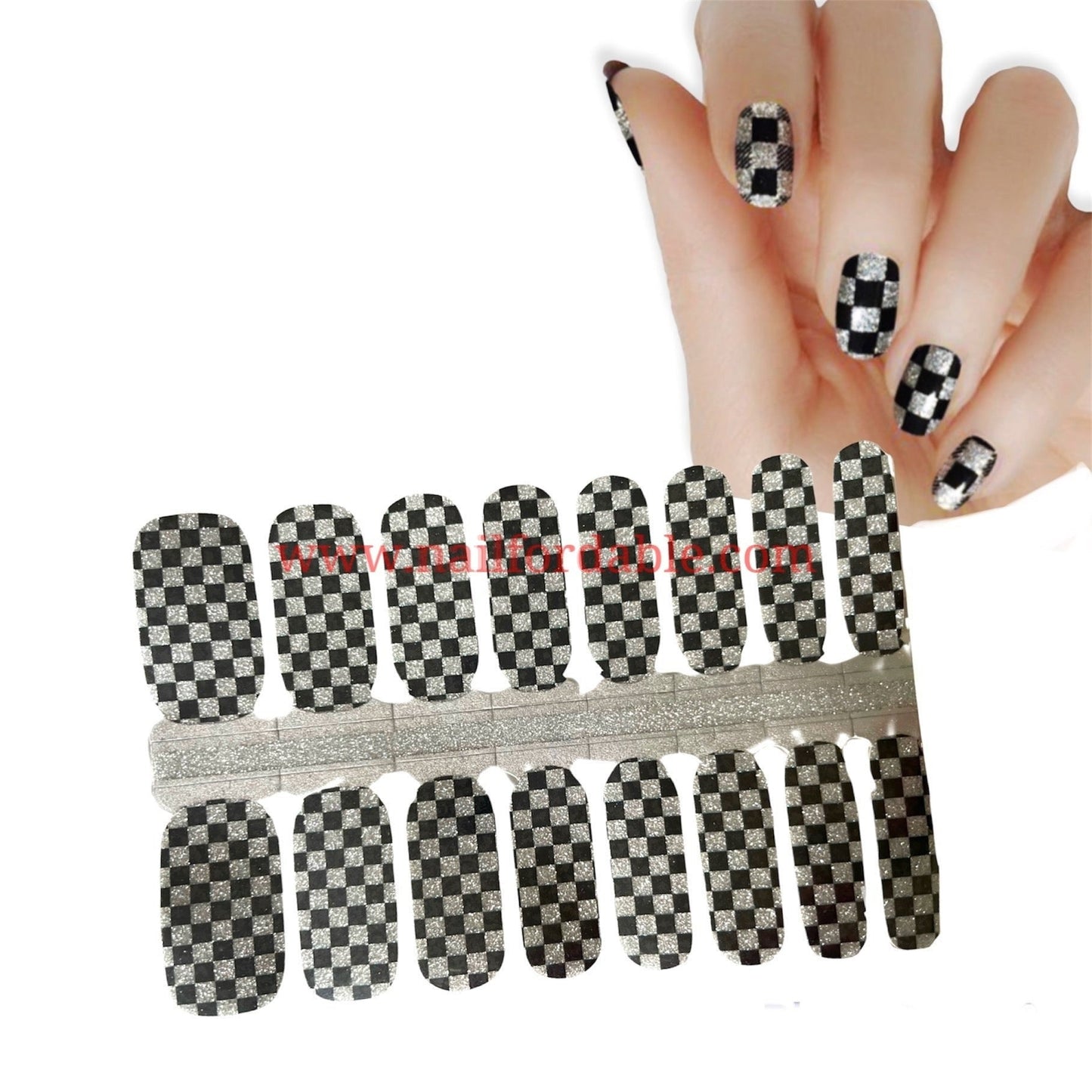 Checker board glitter Nail Wraps | Semi Cured Gel Wraps | Gel Nail Wraps |Nail Polish | Nail Stickers