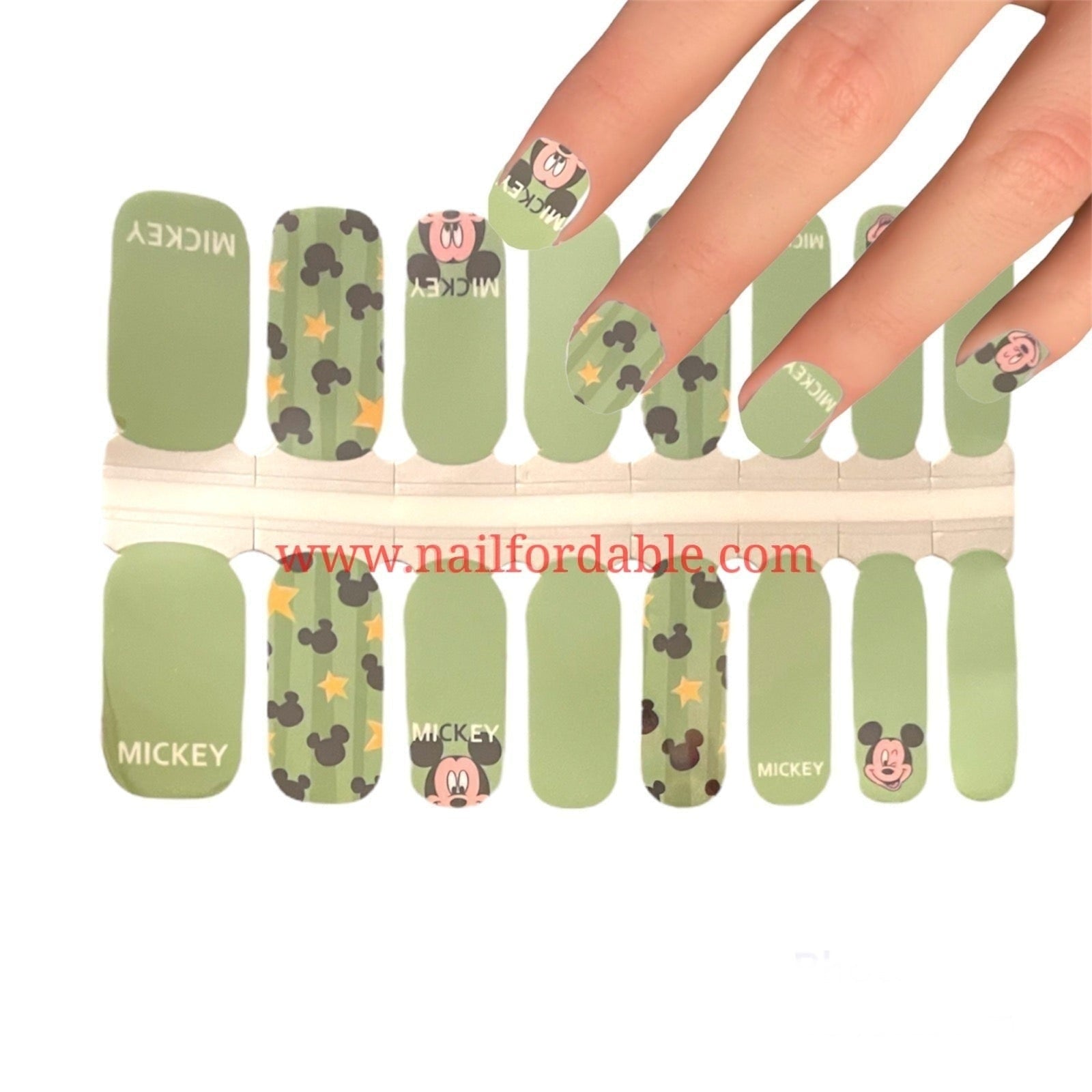 Disney - Mickey on green Nail Wraps | Semi Cured Gel Wraps | Gel Nail Wraps |Nail Polish | Nail Stickers