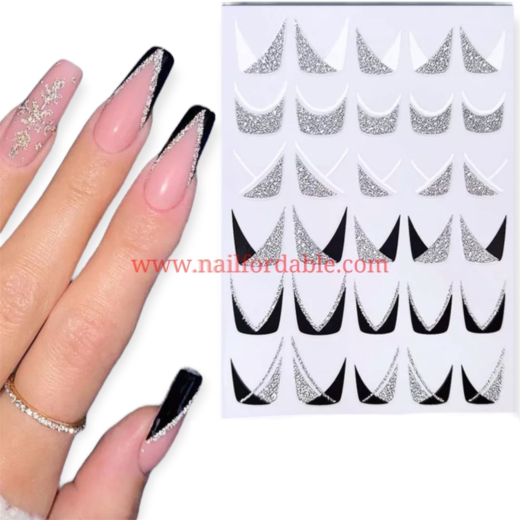 Glam french tips nail stickers Nail Wraps | Semi Cured Gel Wraps | Gel Nail Wraps |Nail Polish | Nail Stickers