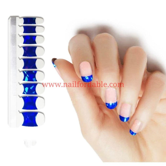 Blue French tips Chrome | Nail Wraps | Nail Stickers | Nail Strips | Gel Nails | Nail Polish Wraps - Nailfordable