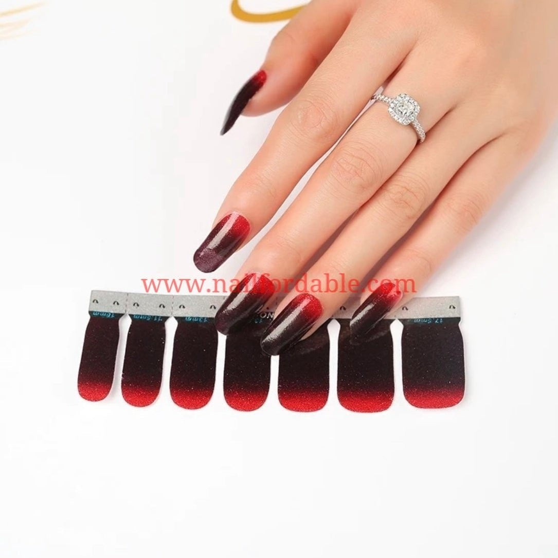 Gradient Black to Red Nail Wraps | Semi Cured Gel Wraps | Gel Nail Wraps |Nail Polish | Nail Stickers