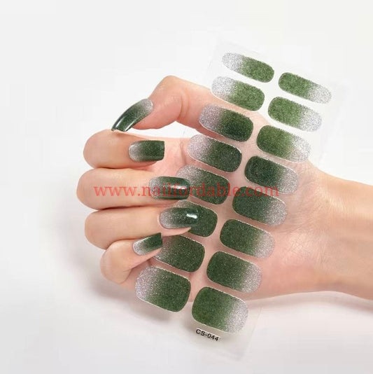 Green-Silver gradient | Nail Wraps | Nail Stickers | Nail Strips | Gel Nails | Nail Polish Wraps - Nailfordable