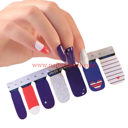 Patriotic heart Nail Wraps | Semi Cured Gel Wraps | Gel Nail Wraps |Nail Polish | Nail Stickers