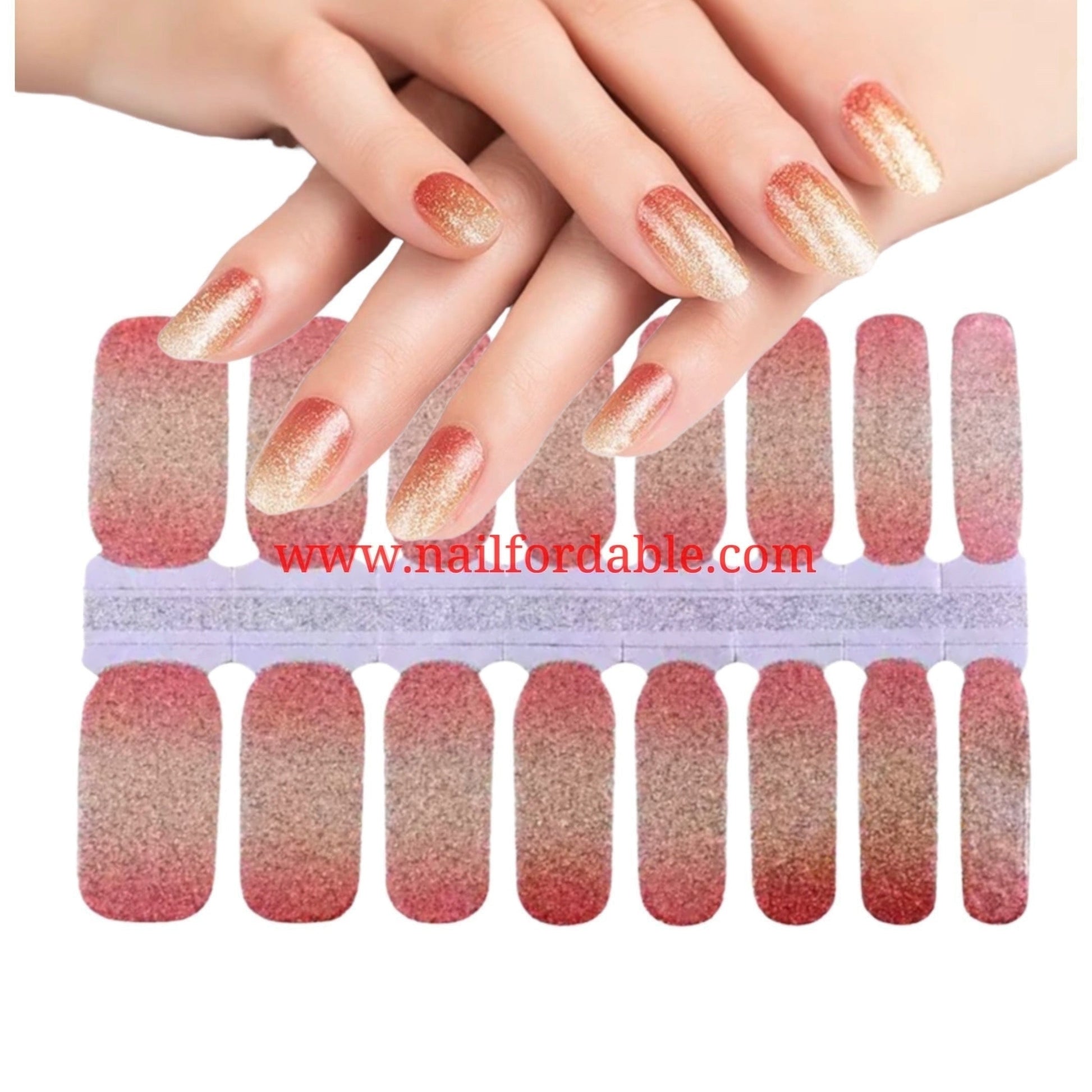 Gradient Gold-Red Nail Wraps | Semi Cured Gel Wraps | Gel Nail Wraps |Nail Polish | Nail Stickers