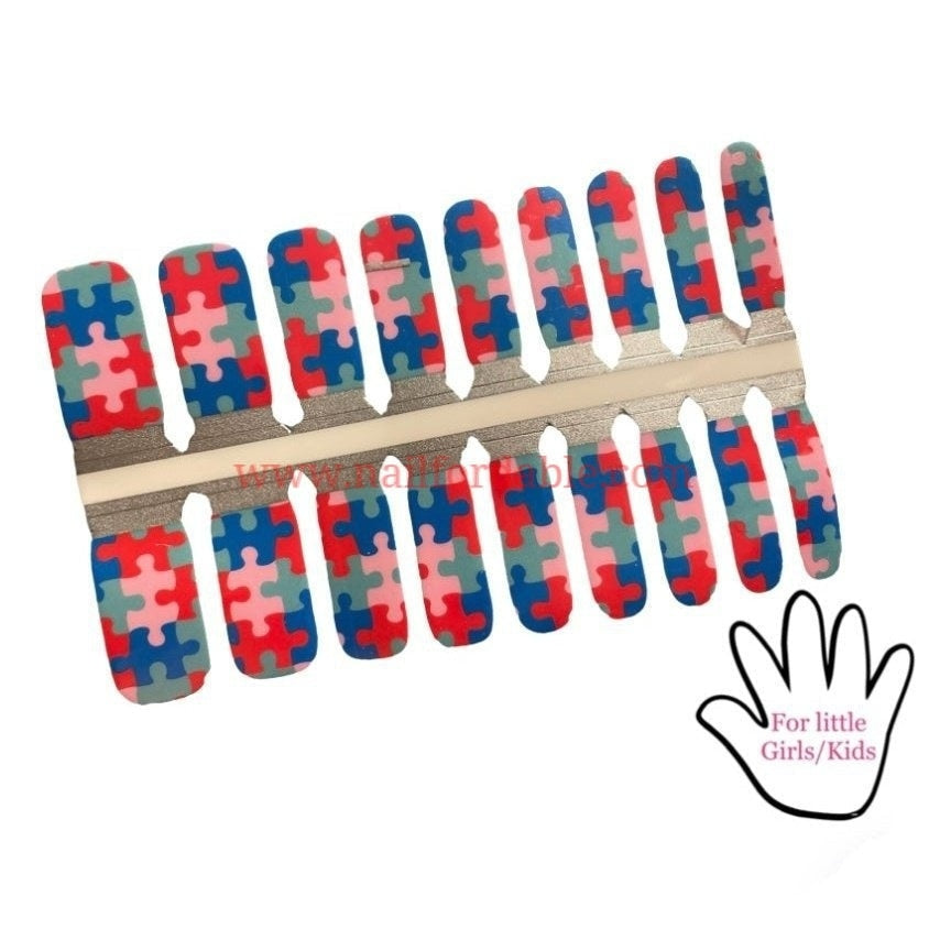 Puzzle Autism awareness Nail Wraps | Semi Cured Gel Wraps | Gel Nail Wraps |Nail Polish | Nail Stickers