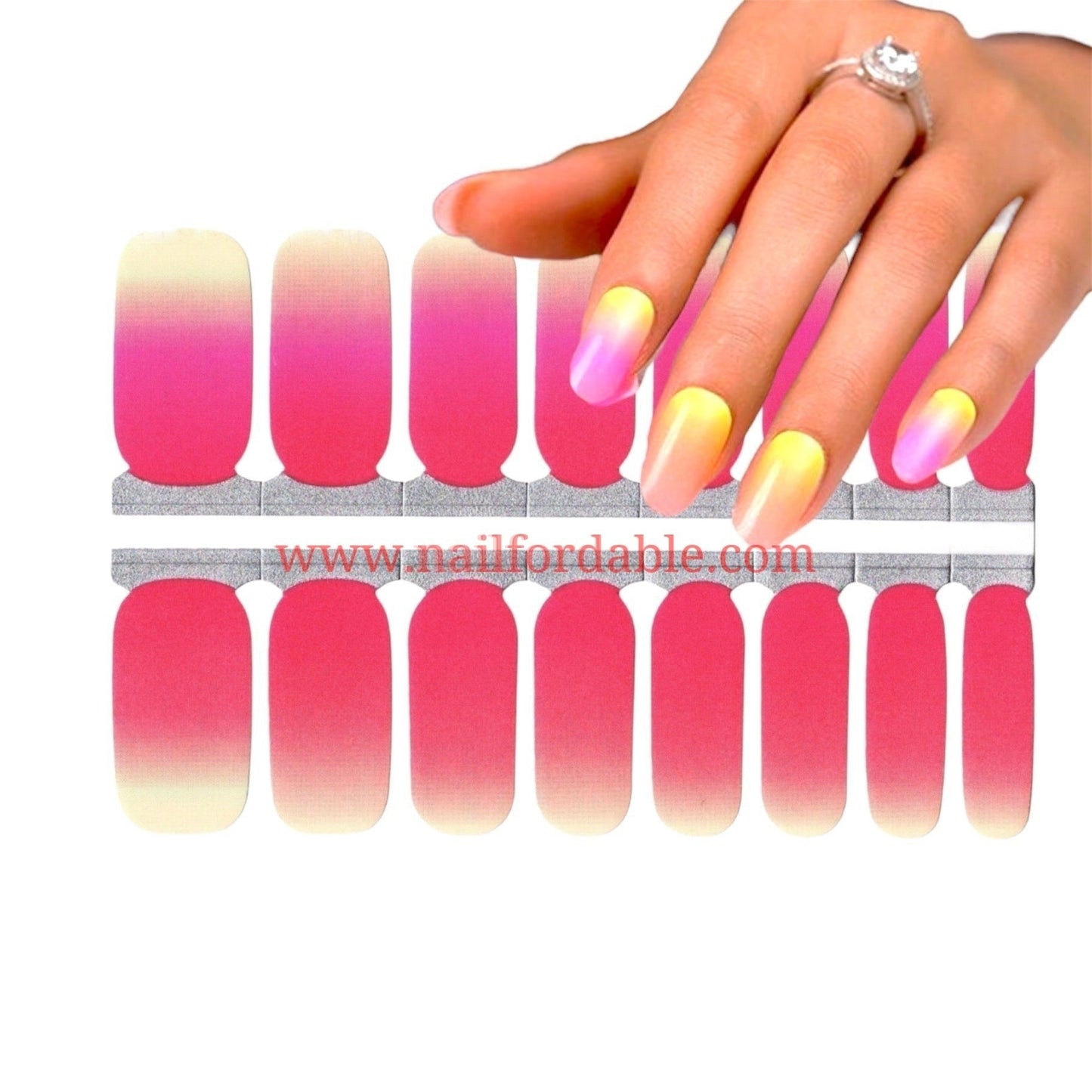 Neon Pink and yellow ombre Nail Wraps | Semi Cured Gel Wraps | Gel Nail Wraps |Nail Polish | Nail Stickers
