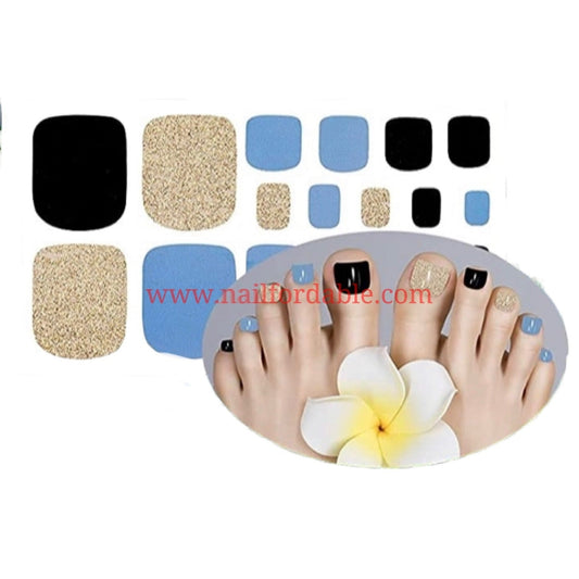 Blue, Black, Gold | Nail Wraps | Nail Stickers | Nail Strips | Gel Nails | Nail Polish Wraps - Nailfordable