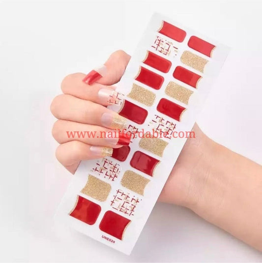 Red and gold french tips Nail Wraps | Semi Cured Gel Wraps | Gel Nail Wraps |Nail Polish | Nail Stickers