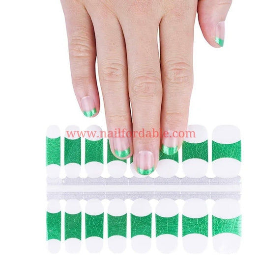 Green Foil French tips | Nail Wraps | Nail Stickers | Nail Strips | Gel Nails | Nail Polish Wraps - Nailfordable