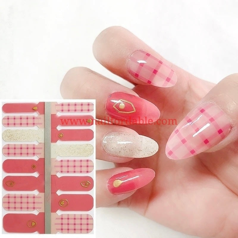 Plaid pink Crystal Wraps Nail Wraps | Semi Cured Gel Wraps | Gel Nail Wraps |Nail Polish | Nail Stickers