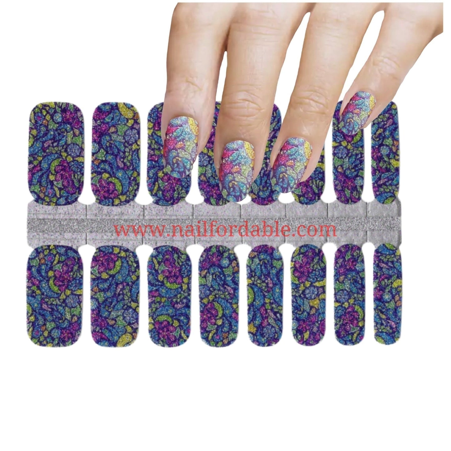 Floral Vitrals Glitter Nail Wraps | Semi Cured Gel Wraps | Gel Nail Wraps |Nail Polish | Nail Stickers